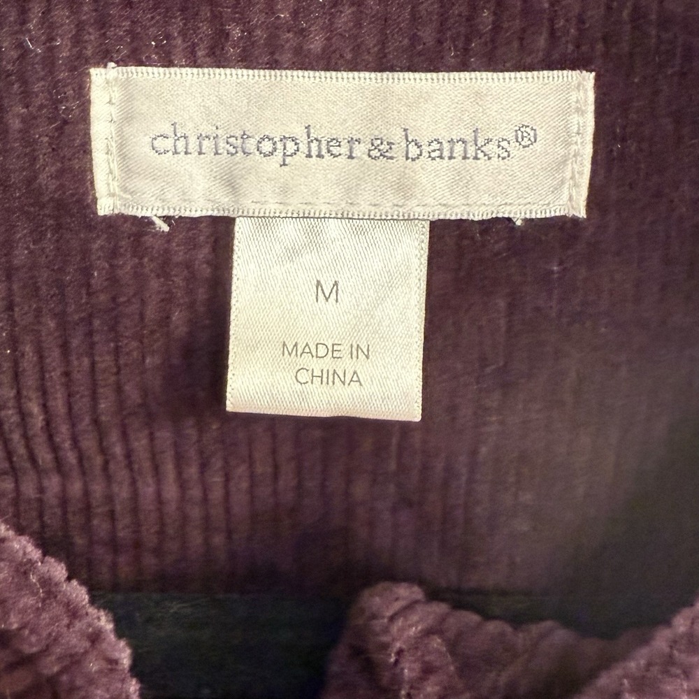 Christopher & Banks Corduroy Blazer Sz M Stretch Button Down Burgundy Jacket - Picture 5 of 16